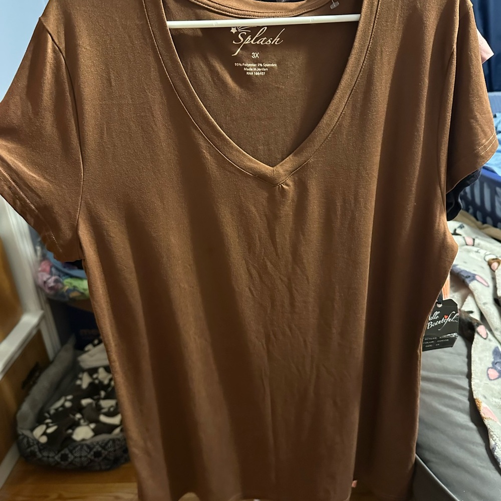 Splash Women's Brown V-Neck Top